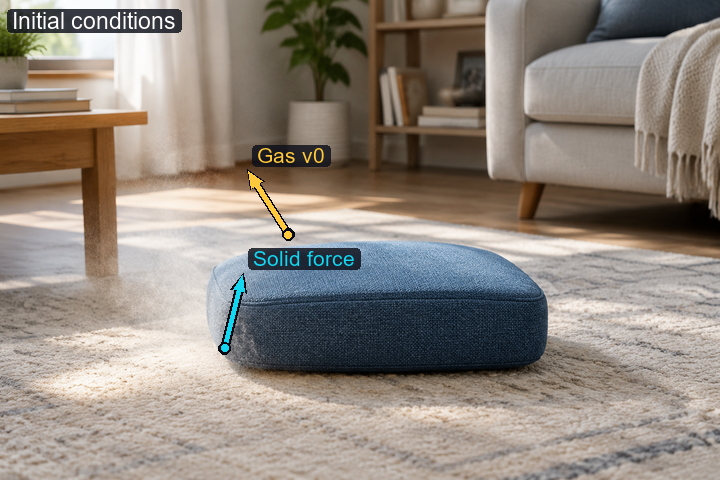 Projected solid force and/or gas initial velocity for Cushion and haze